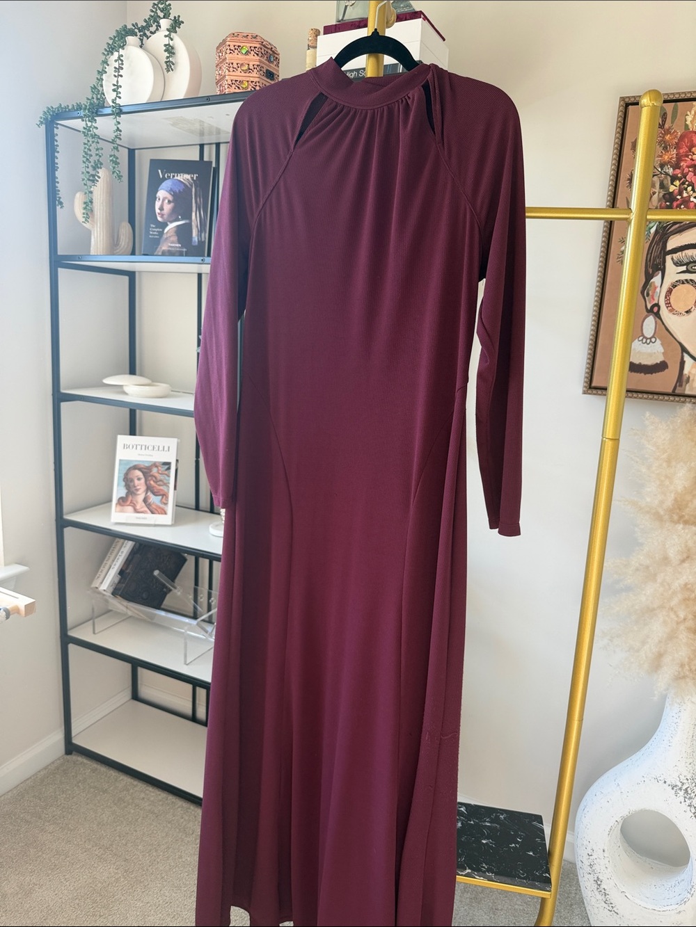 Long Sleeve Maxi Dress in Burgundy by